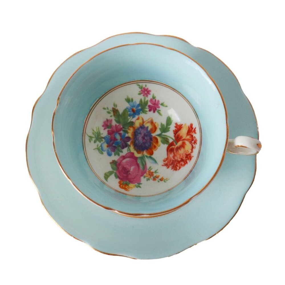 Tea Cup and Saucer Vintage Teacup Pale Blue Floral Foley Bone China